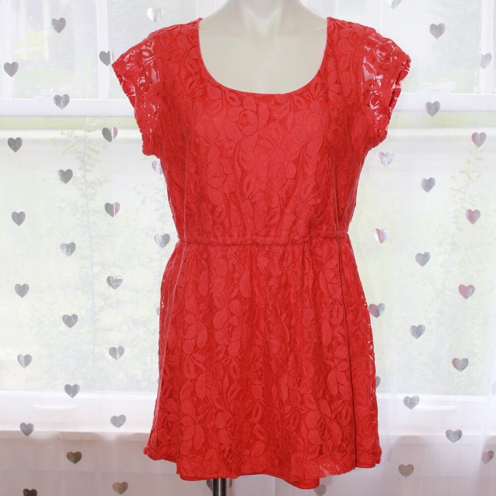 #281 Xhilaration Red Peplum Lace Patterned Top Size XXL